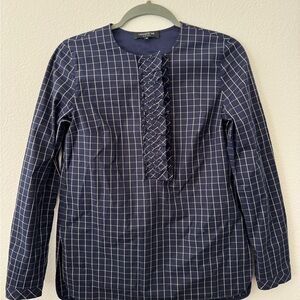 Lafayette 148 New York Navy Plaid Blouse